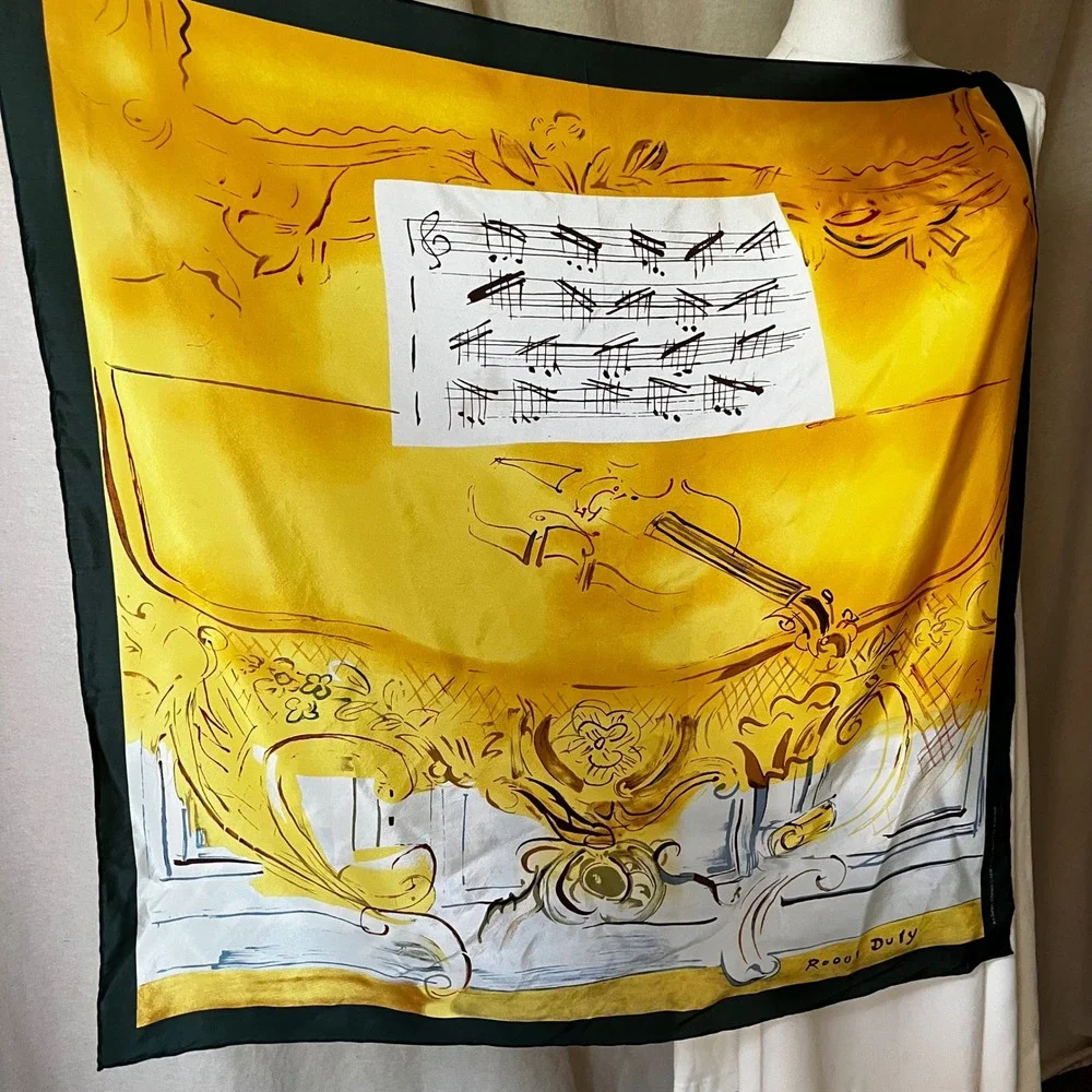 Vintage 1998 Raoul Dufy Art Gallery of Ontario Silk Scarf Yellow Console Violin